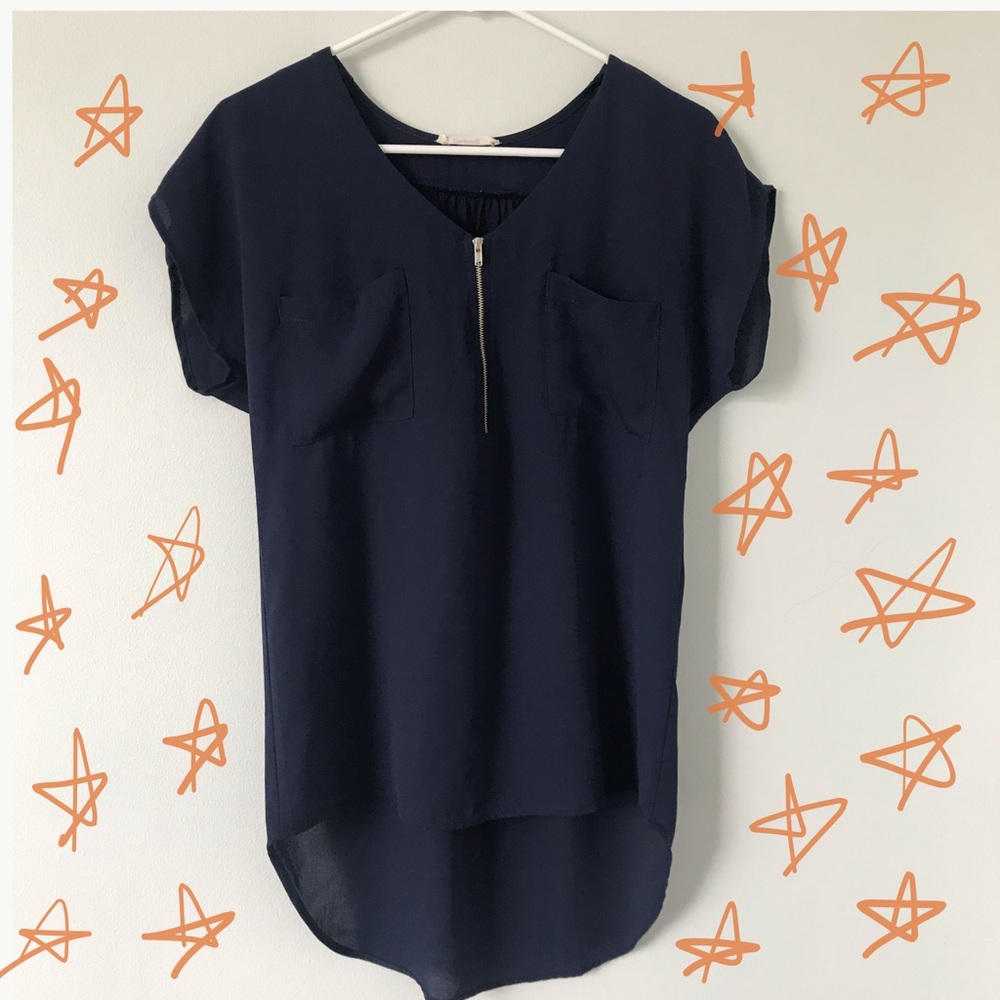 Zip Up V Neck Blouse